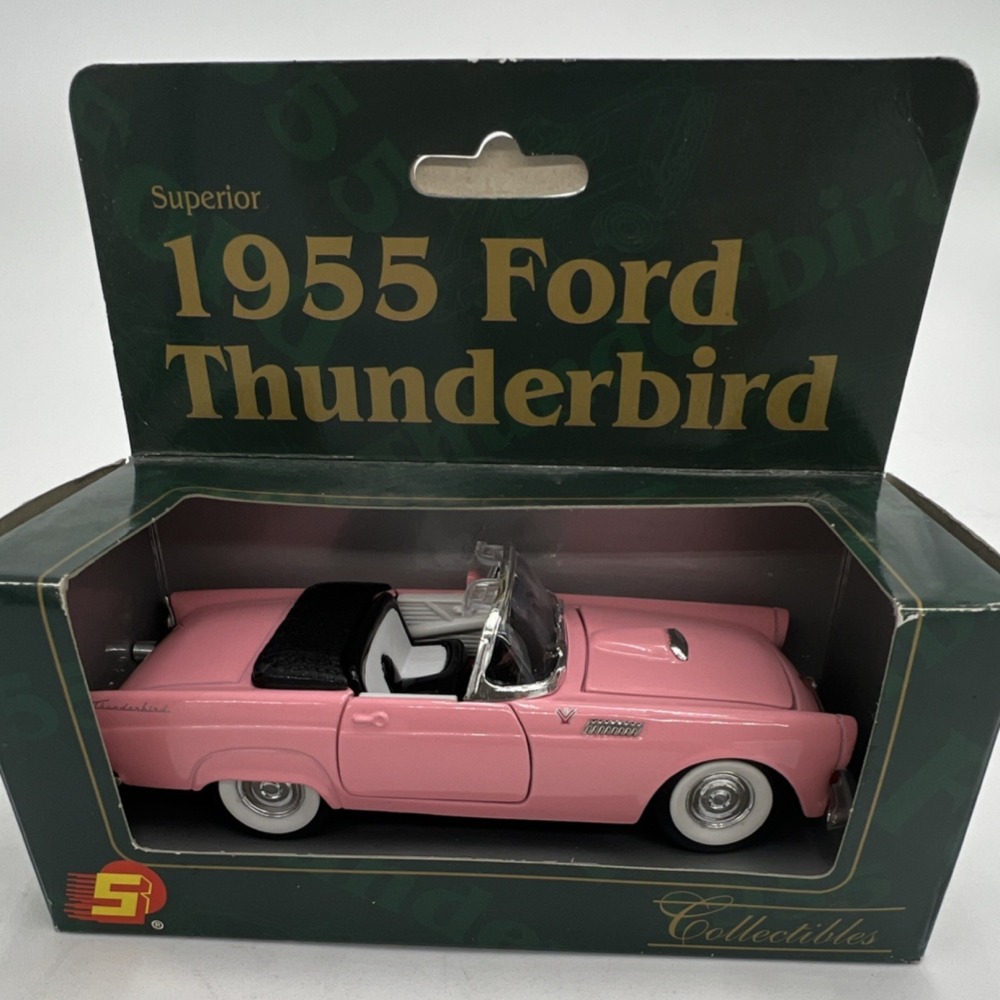 Superior 1955 Ford Thunderbird Pink Diecast Car with Opening Doors